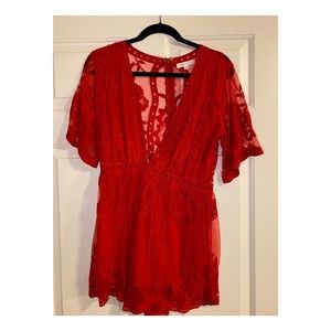Red lace romper